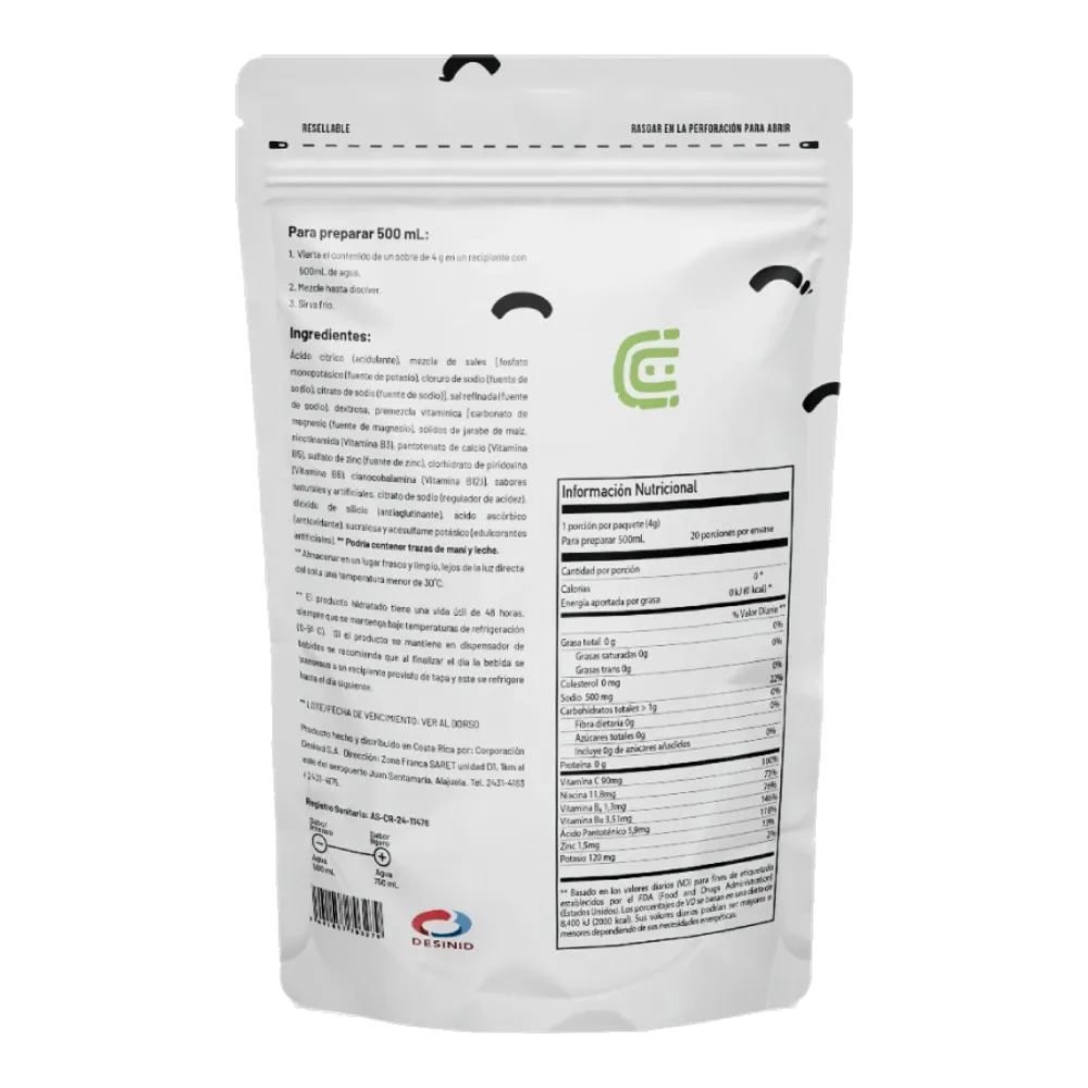 GLU Hidratante sabor Coco, reverso del empaque